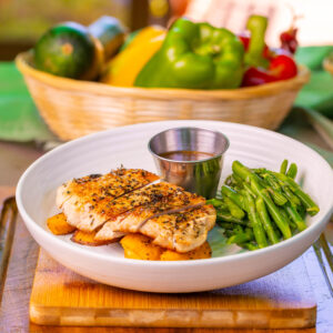Grilled Pork with Roasted Sweet Potatoes